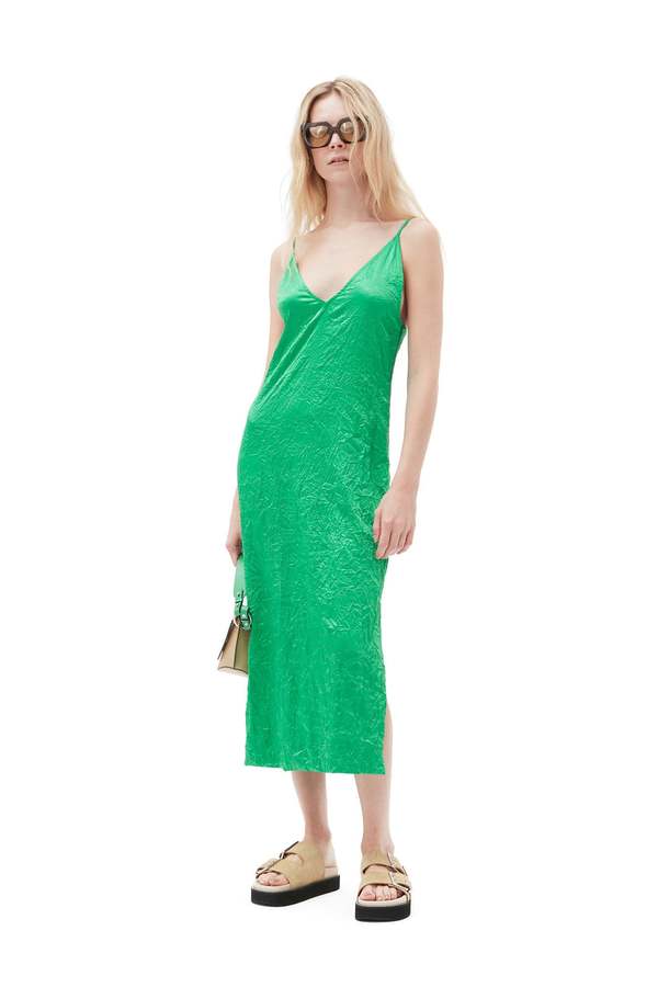 slim fit dress slacks Luxury Midi Silk Slip Dress - Emerald Green main image 0