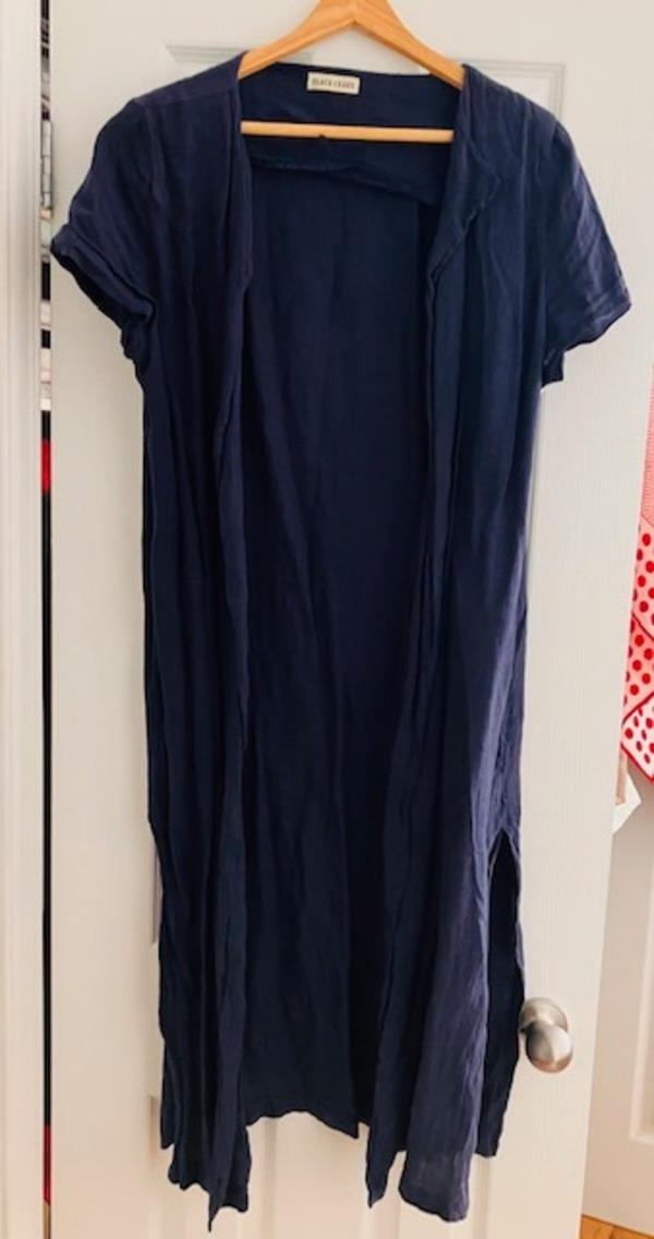 Black Crane Linen Long Overshirt - Navy Blue