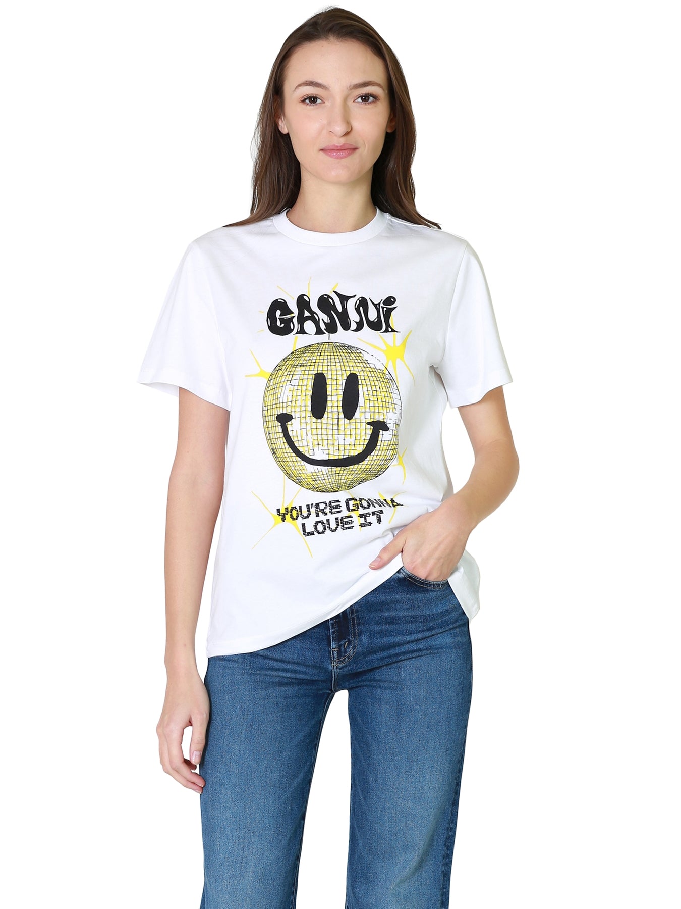 Ganni Jersey Smiley Relaxed T-Shirt - Bright White | Garmentory