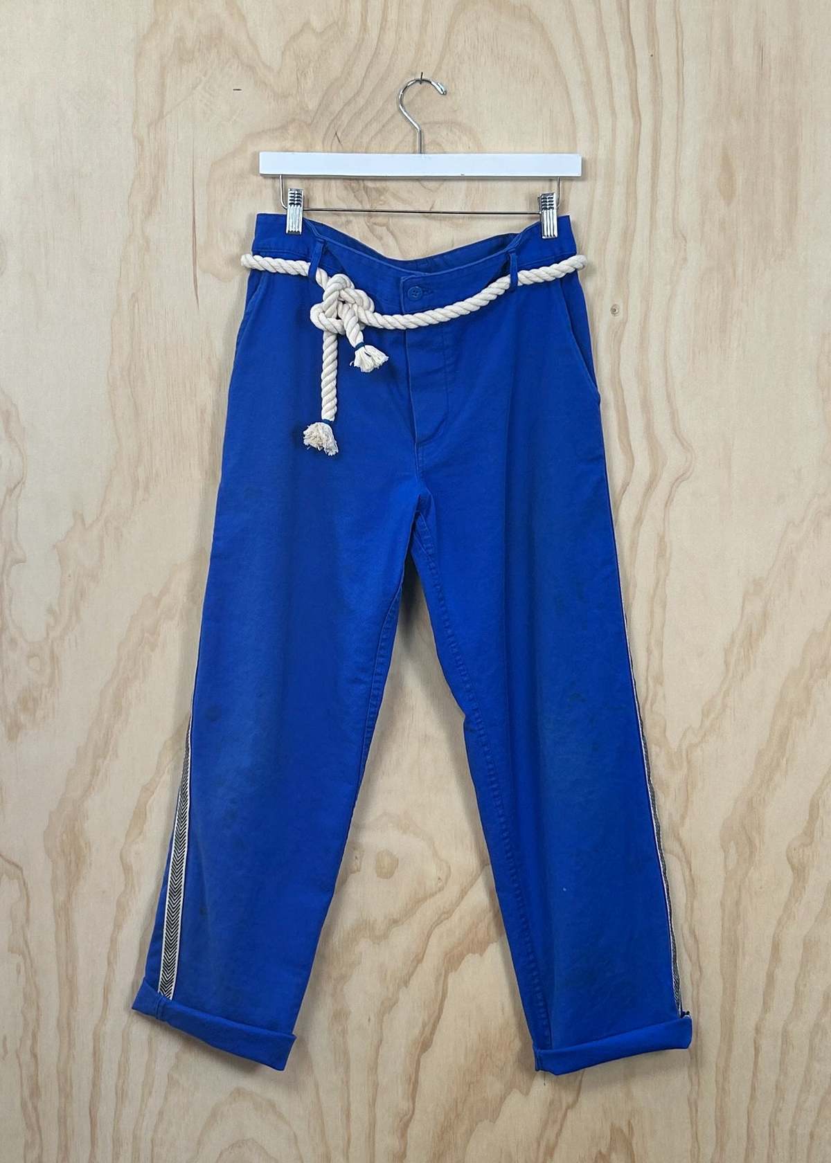 Workwear Pant with Side Stripe & Rope Belt Blue Garmentory