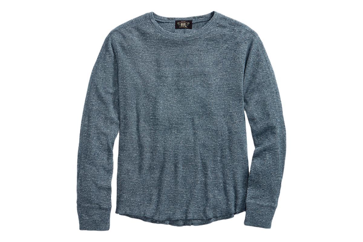 RRL Waffle-Knit Crewneck - Blue Heather | Garmentory