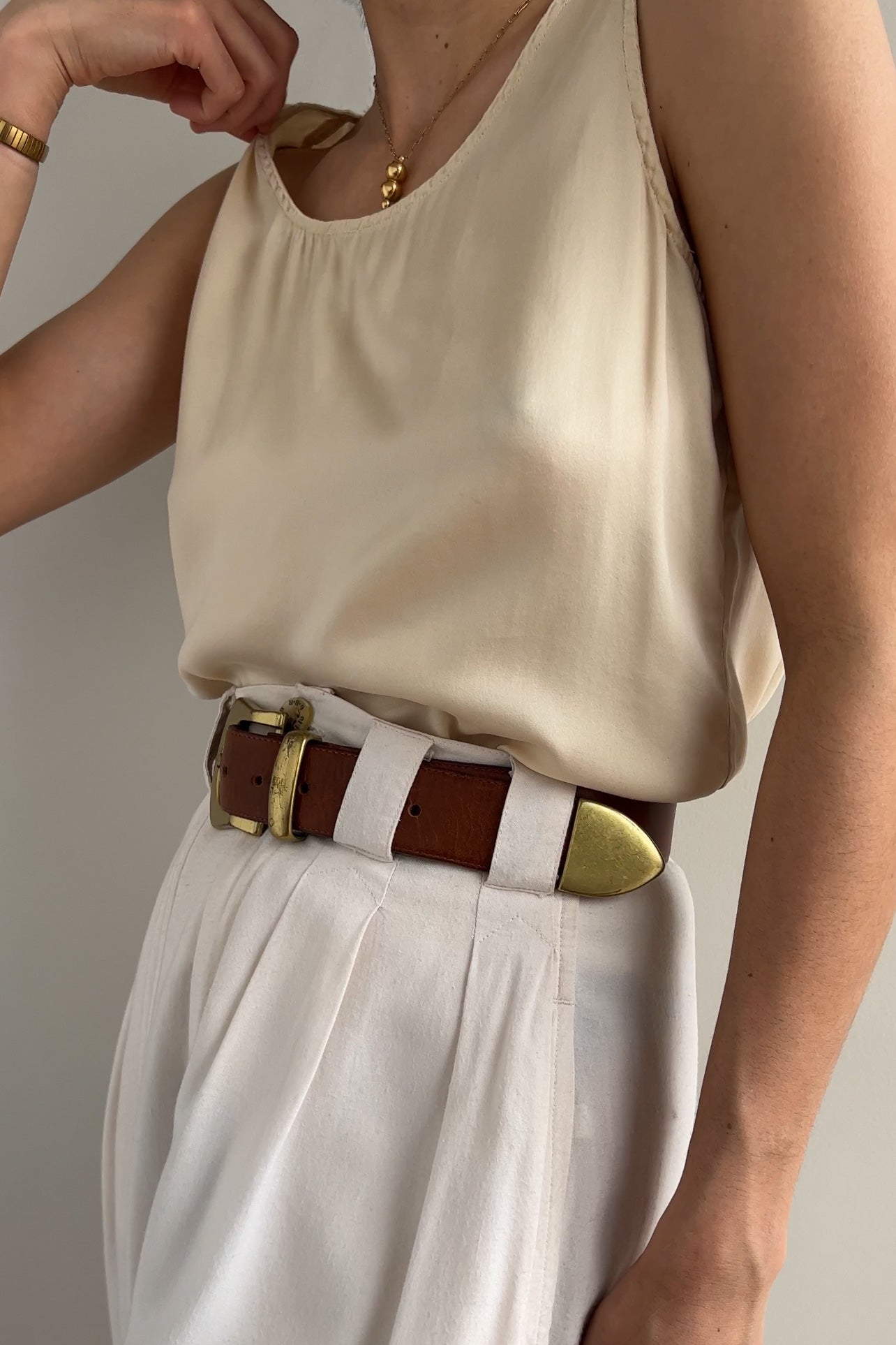 Vintage Leather Belt - Gold Tone/Caramel | Garmentory