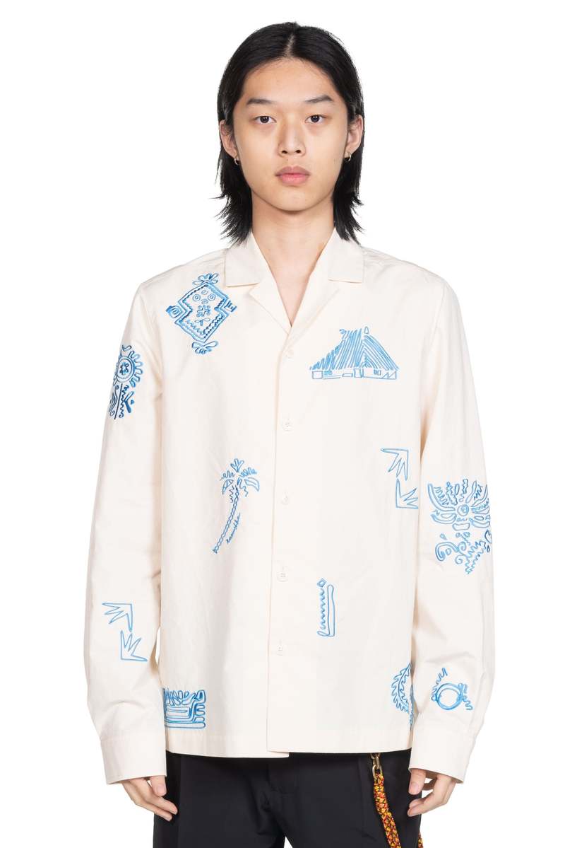Nanushka Duco Long Sleeve Embroidered Shirt - Creme | Garmentory