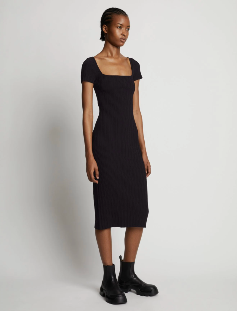 Proenza Schouler Rib Knit Short Sleeve Maxi Dress - Black | Garmentory
