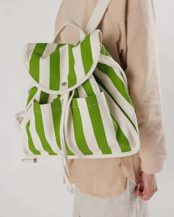 BAGGU Drawstring Backpack - Green Awning Stripe | Garmentory
