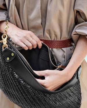 Moyen Messenger in Black Woven Zig-Zag