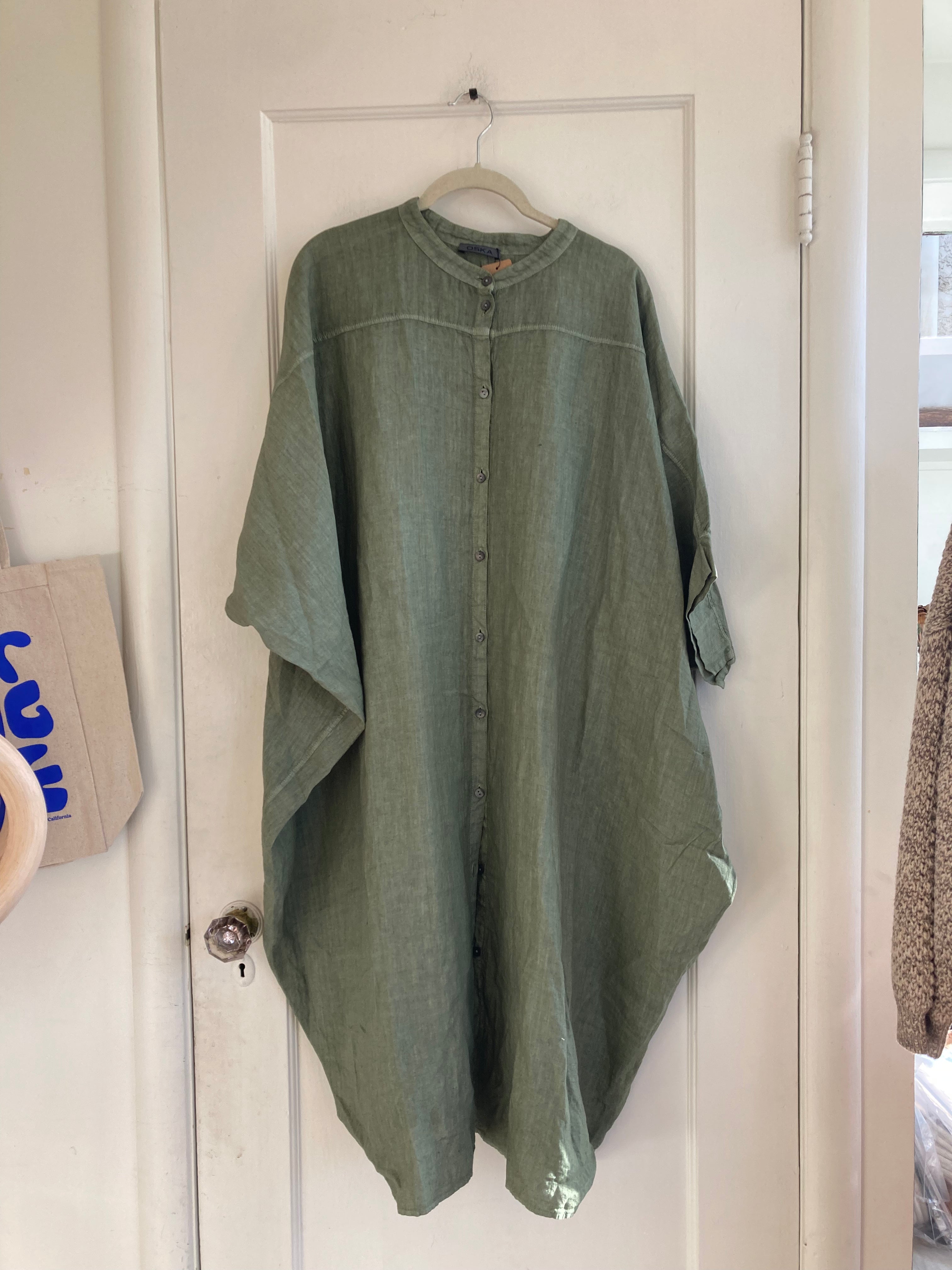 Oska Button Up Dress - Green | Garmentory