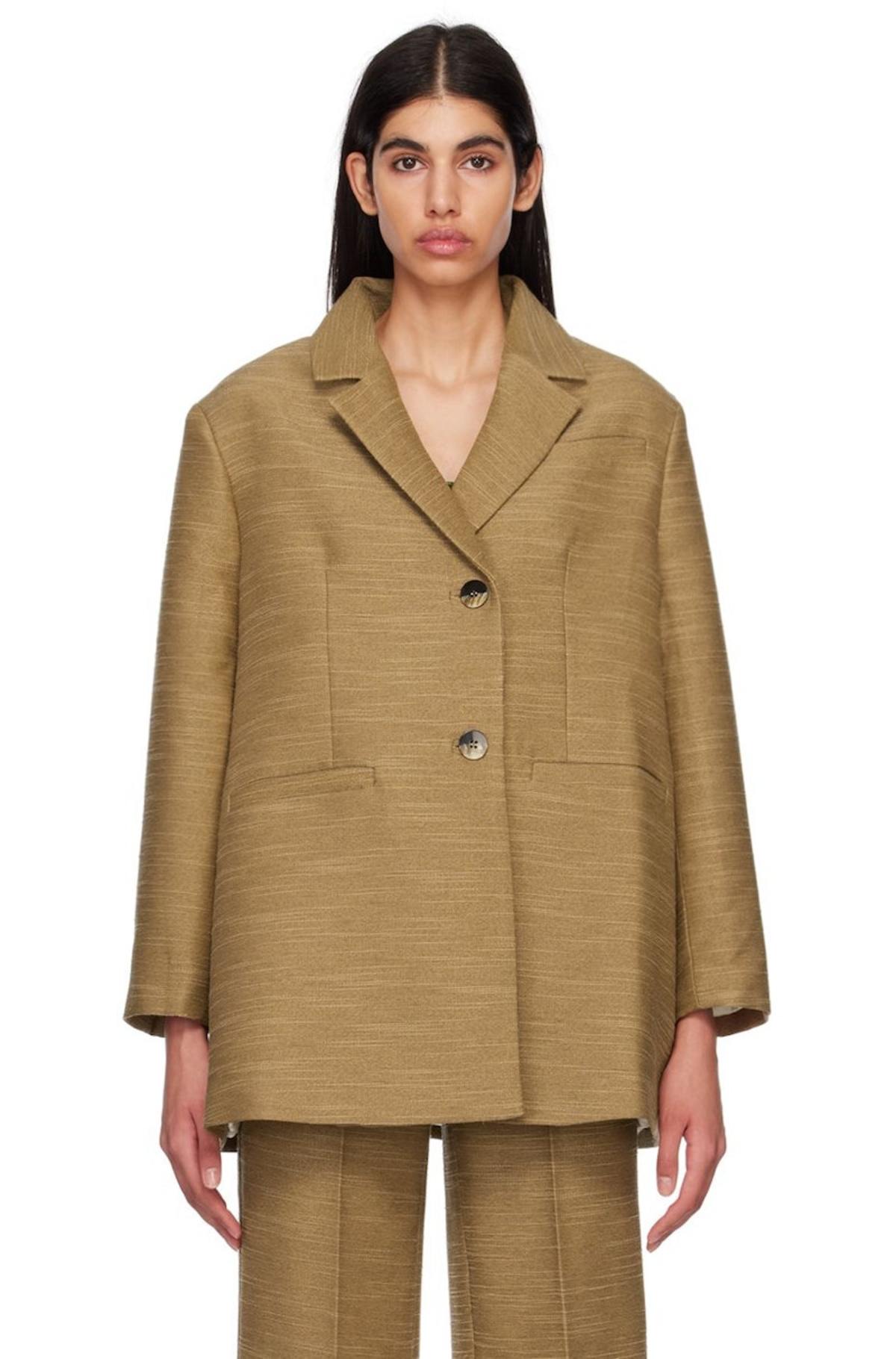 ジャケット・アウター GANNI 23SS Slub Linen Oversized Blazer GANNI Slub Blazer - Petrified Oak | Garmentory