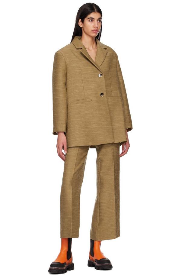 GANNI Slub Blazer - Petrified Oak | Garmentory