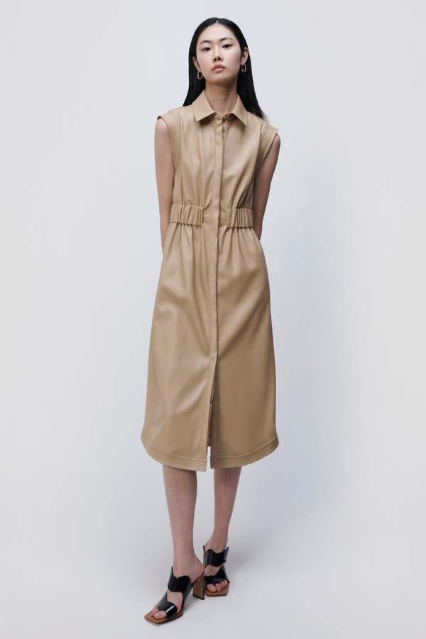 Jonathan Simkhai Nima Vegan Leather Midi Dress - Camel | Garmentory