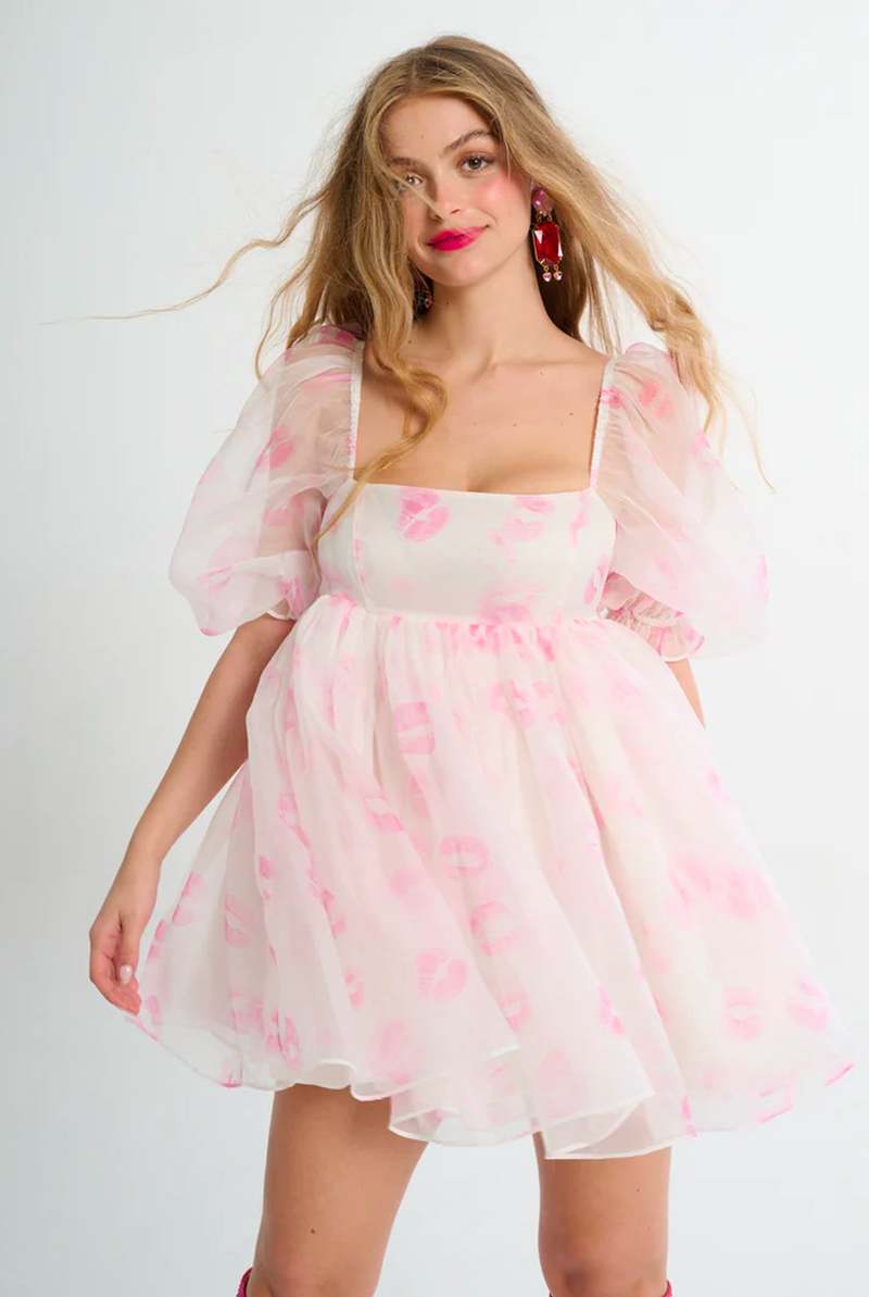 Selkie Kiss on the Lips Silk Gauze Puff Dress - Multi