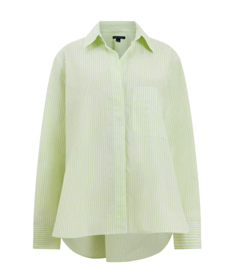 French Connection Rhodes Poplin Striped Long Sleeved Boyfriend Shirt -  Sharp Green/White | Garmentory
