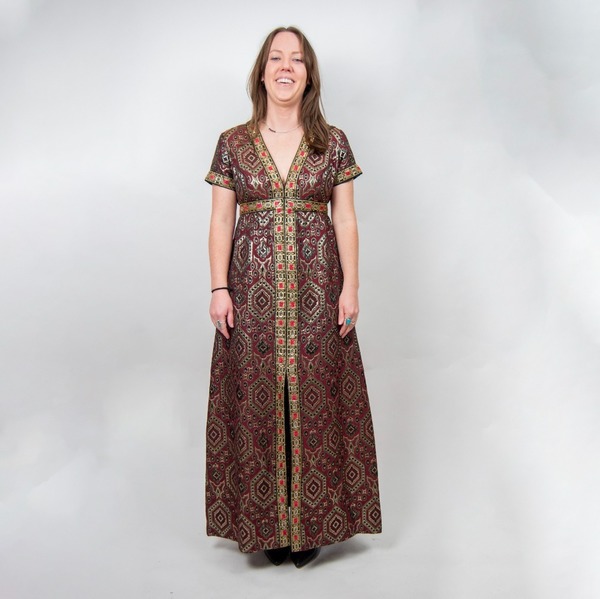 metallic 70s dress Womens 70s Disco Princess Metallic Foil Fabric Dress Costume, Size: L
