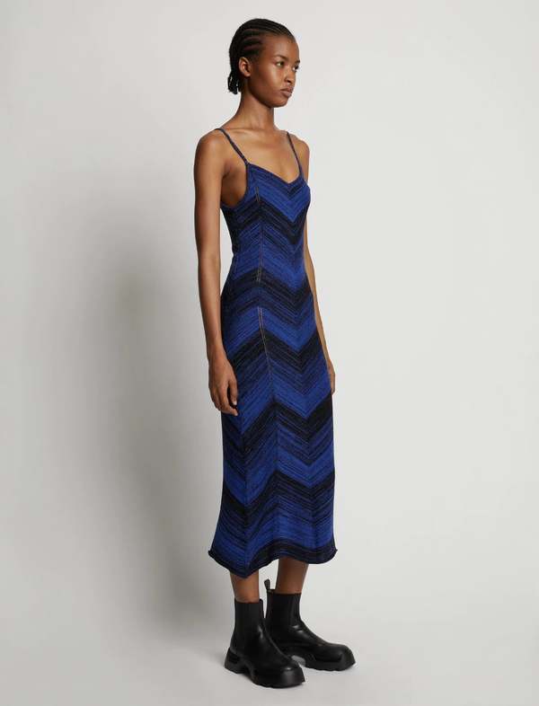 Proenza Schouler Marled Stripe Knit Maxi Dress - Cerulean/Black | Garmentory