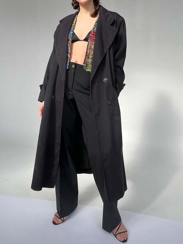 Vintage Cotton Trench Coat - Black | Garmentory