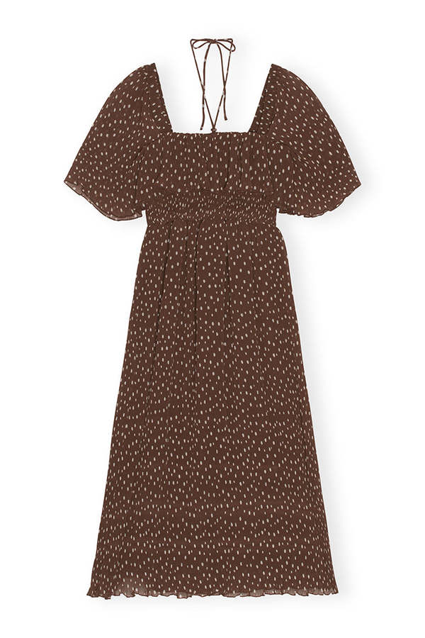 knee length dresses for ladies Pleated Georgette Smock Midi Strap Dress – Intuition main image 0