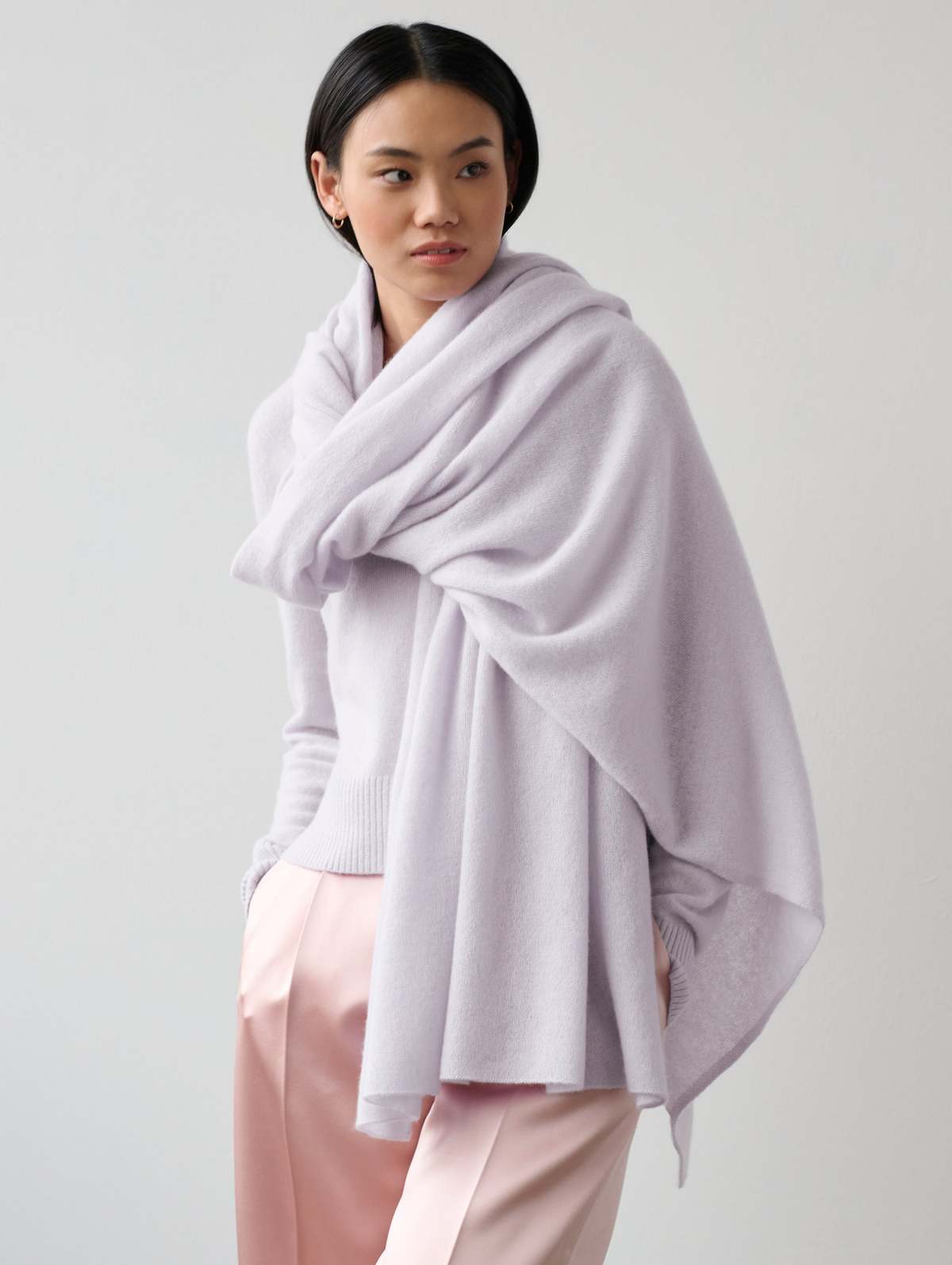 White + Warren Cashmere Travel Wrap - Silver Lilac Heather - Image 1 of 3