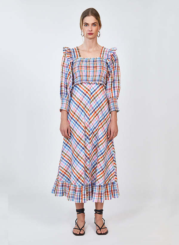 Hunter Bell Annie Dress - Blue/Orange Multi Gingham | Garmentory