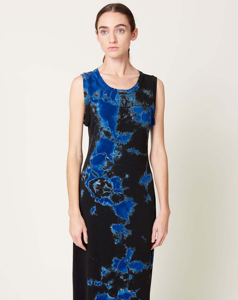 Raquel Allegra Column Dress - Black Indigo Tie Dye | Garmentory