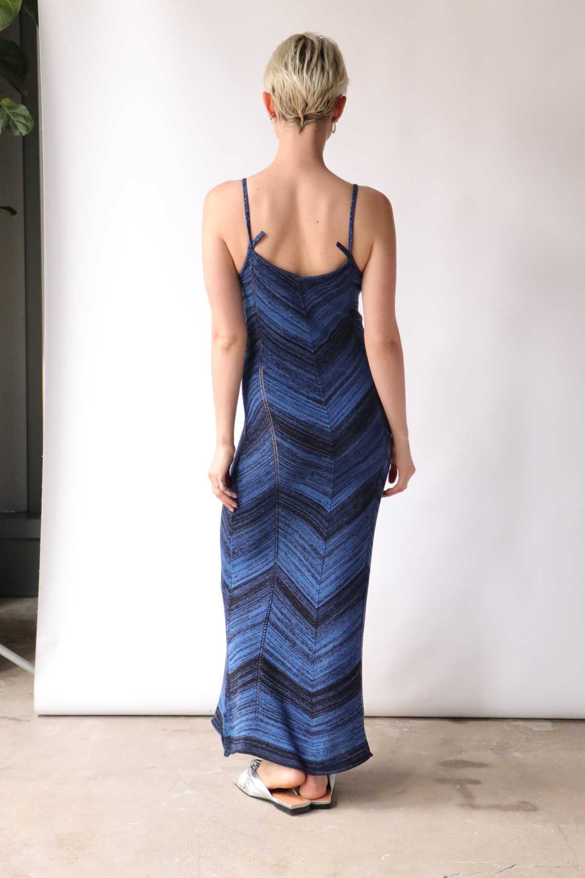 Proenza Schouler White Label Marled Stripe Knit Maxi Dress - Black/Blue |  Garmentory