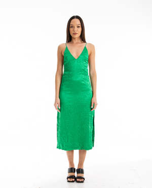 Ganni Crinkled Satin Slip Dress - Green | Garmentory Ganni Crinkled Satin Slip Dress - Green | Garmentory