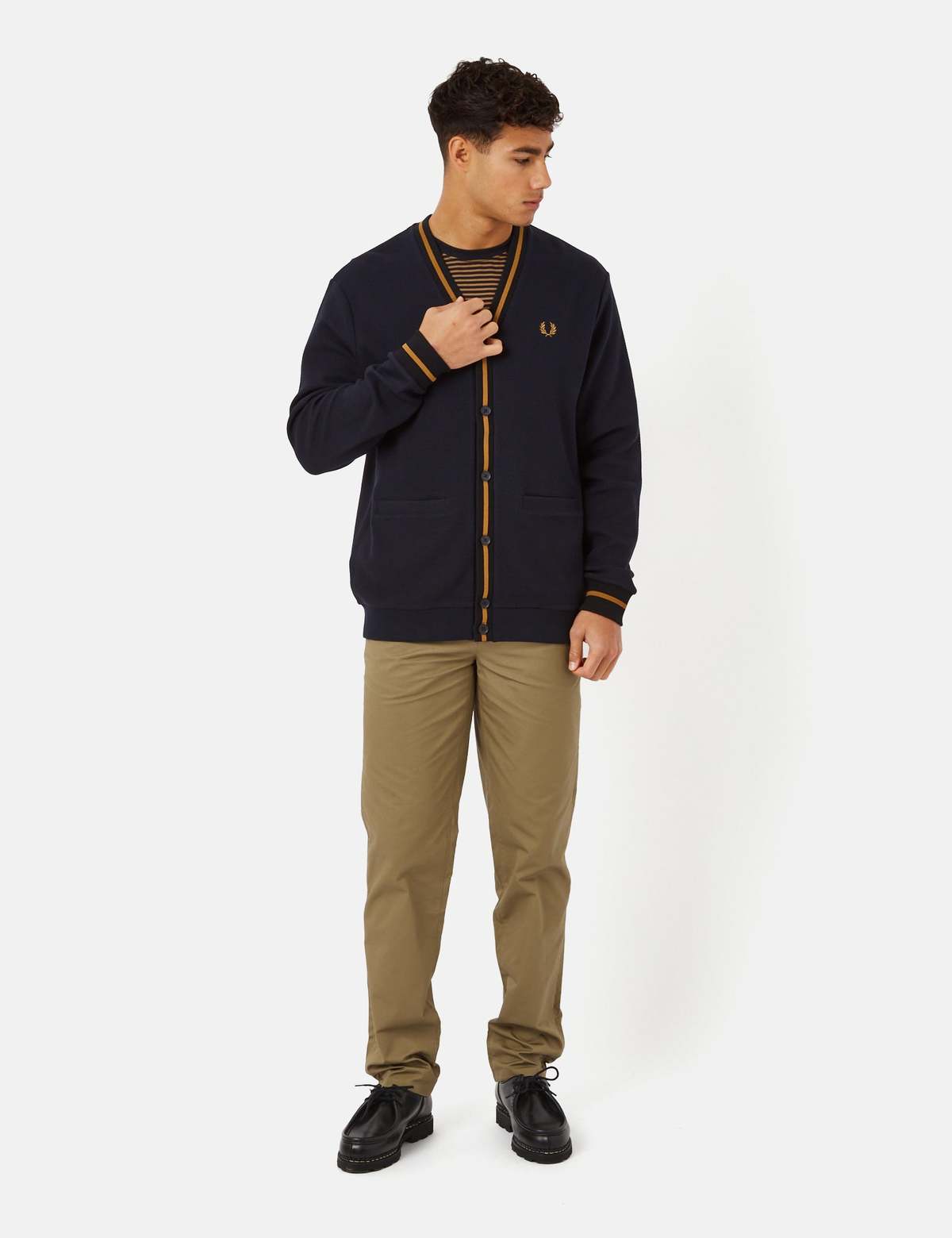 Fred Perry Tipped Pique Texture Cardigan - Navy Blue | Garmentory