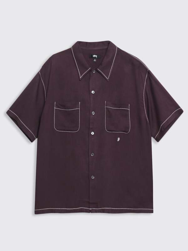 Stussy Contrast Pick Stitched Shirt - Plum | Garmentory