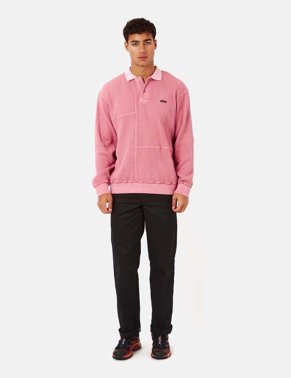 Thisisneverthat Waffle Long Sleeve Polo Shirt - Pink | Garmentory