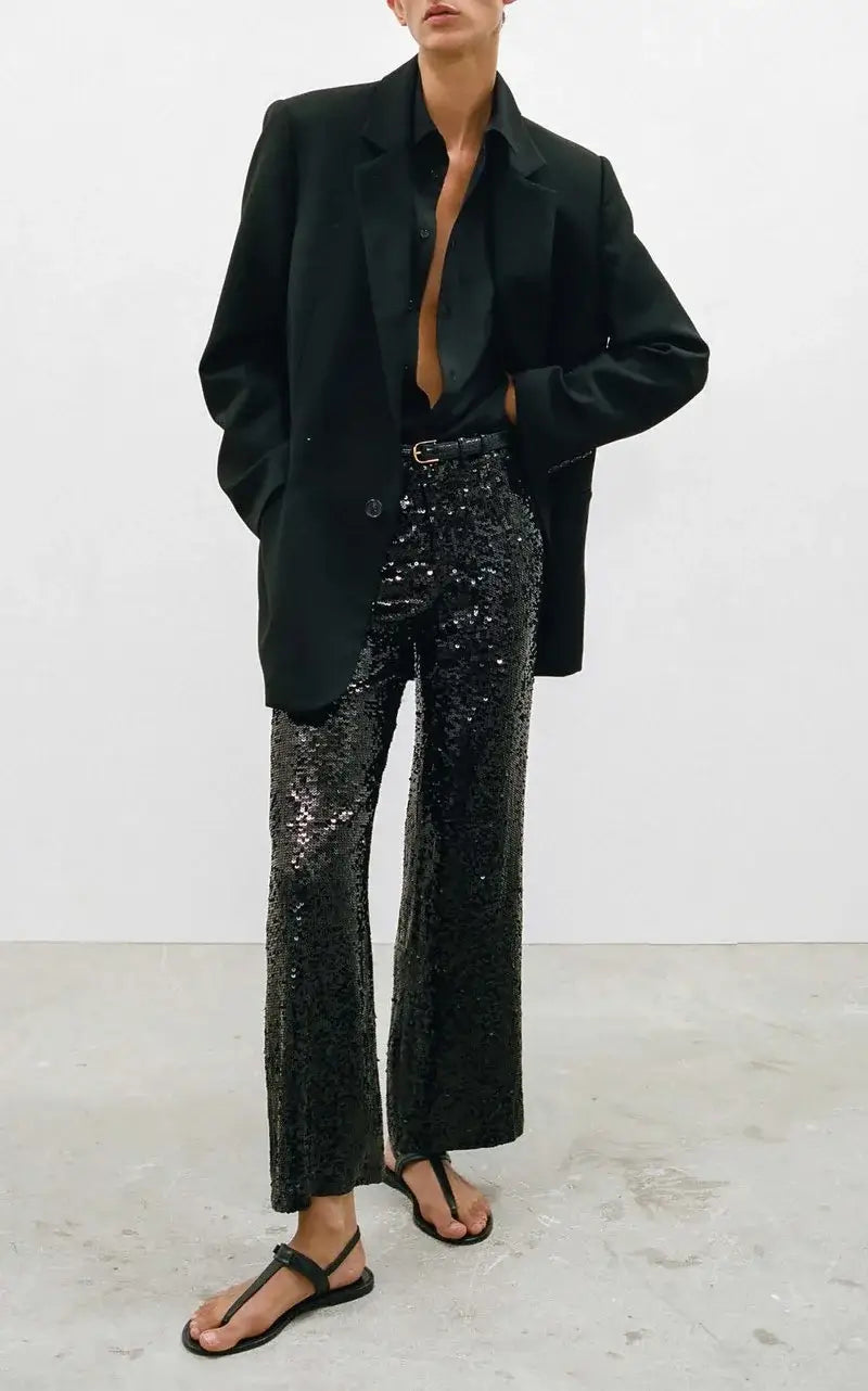 Nili Lotan Yseult Sequins Pant - Black | Garmentory