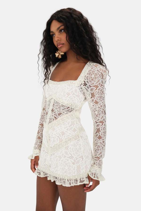 for love and lemons sequoia lace mini dress For Love & Lemons Sequoia Lace Mini Dress in White