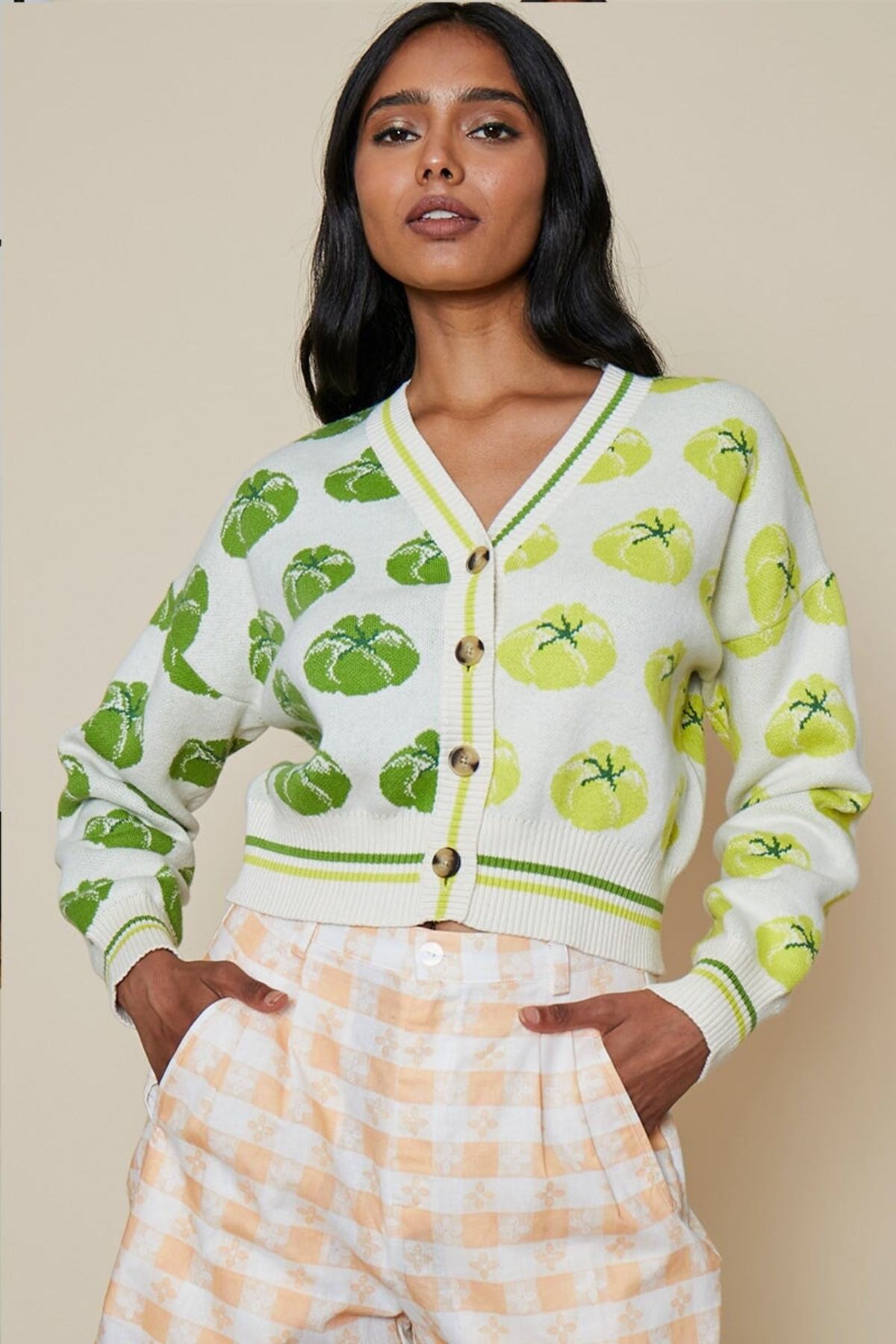 Rachel Antonoff Ana Cardigan - Linocut Tomatoes | Garmentory