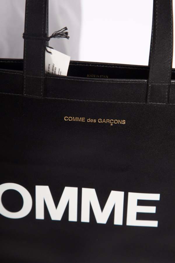 Comme des Garçons Huge Logo Leather Tote - Black | Garmentory