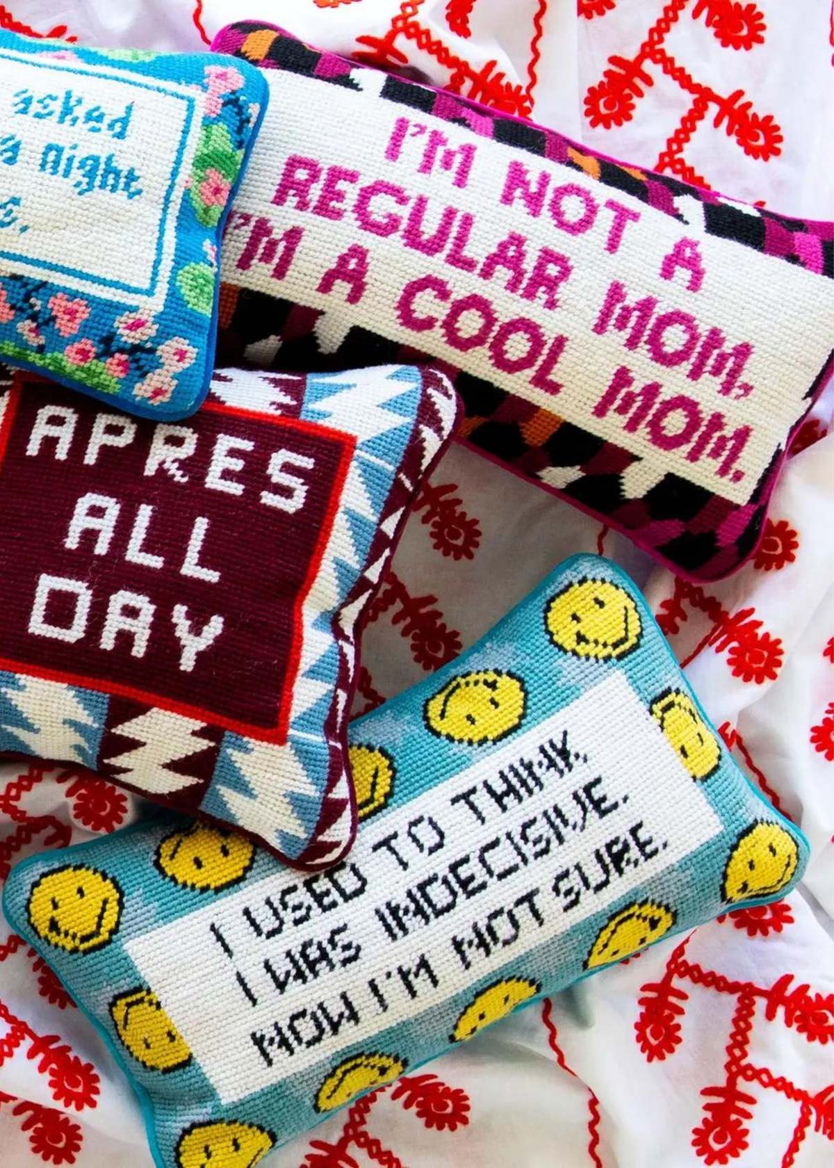 Furbish Studio Cool mom needlepoint pillow Pink Garmentory