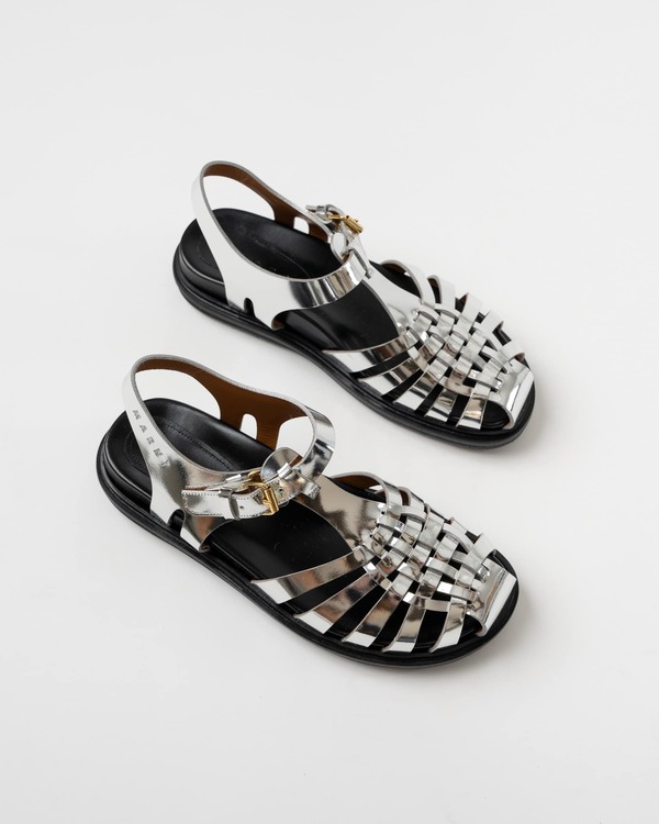 ■MARNI■ Mirrored Leather Fisherman's Sandals Silver SAMS01 Marni Fisherman Sandal in Mirrored Silver | Garmentory