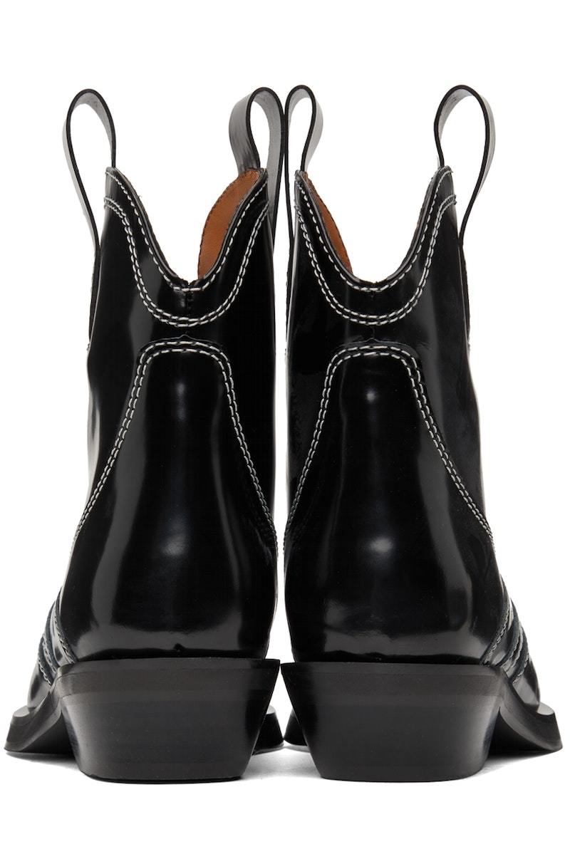 Ganni Polished Western Ankle Boots Black Garmentory