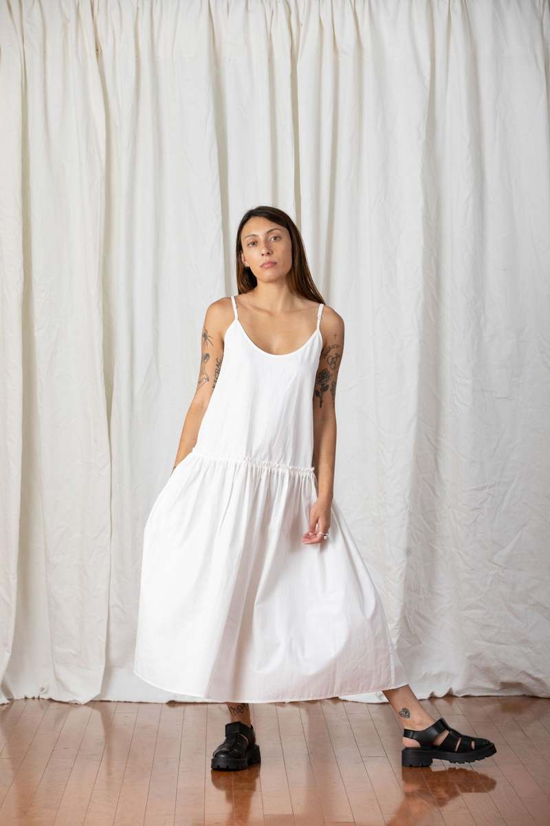 Ali Golden Drop Waist Ruffle Dress - Bone
