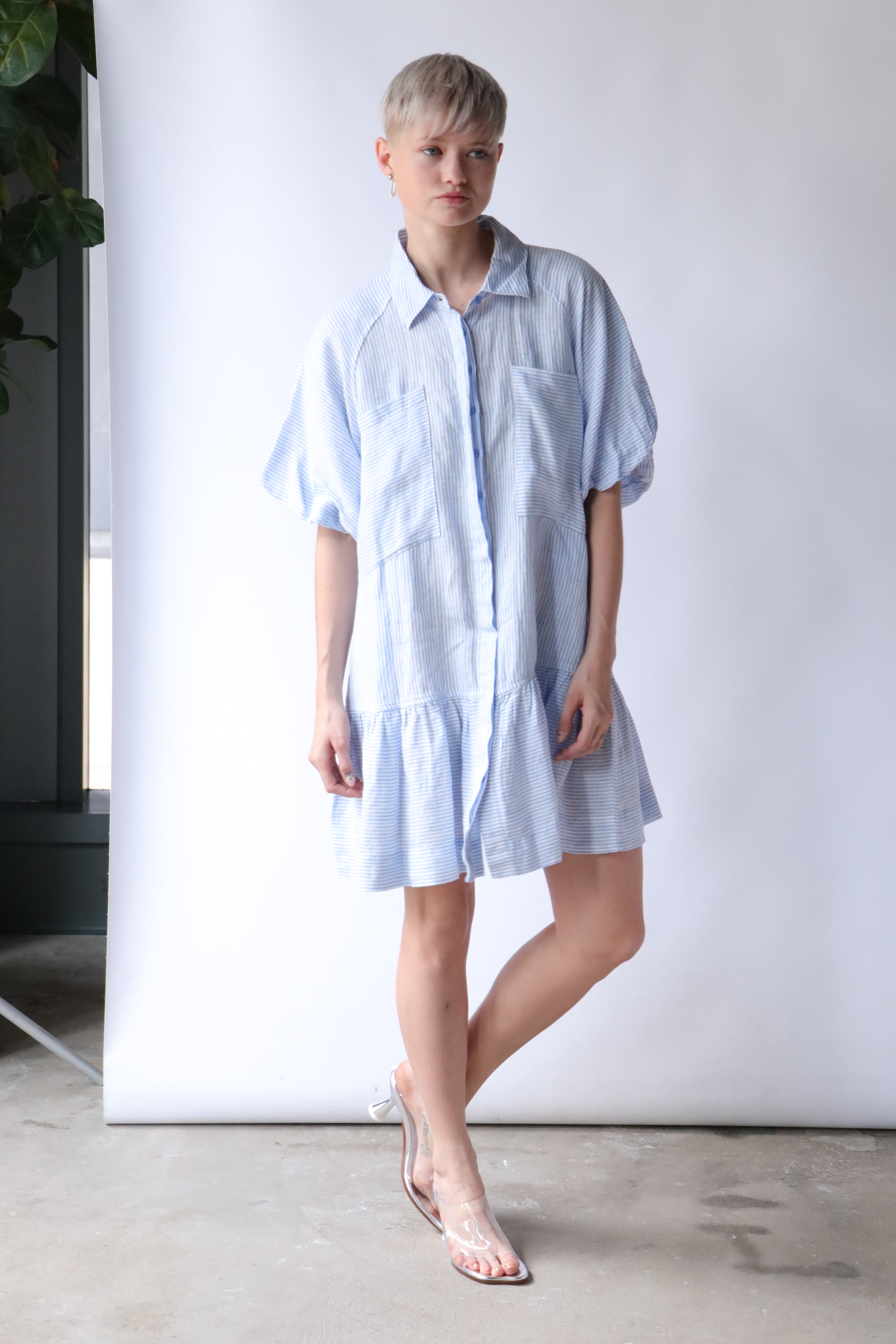 Simkhai Crissy Striped Linen Shirting Dress - Vista Blue | Garmentory
