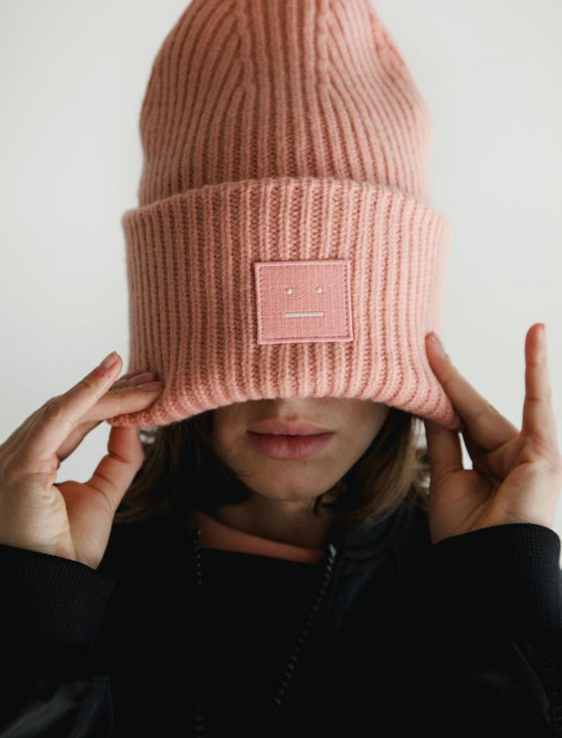 Acne Studios Hat Pink Acne Studios Mens Pansy Knit Hat Pale Pink