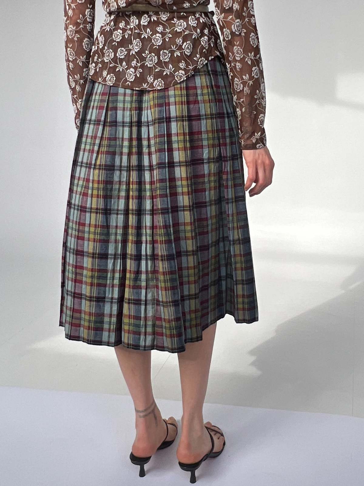 Vintage Pleated Long Skirt Plaid Garmentory