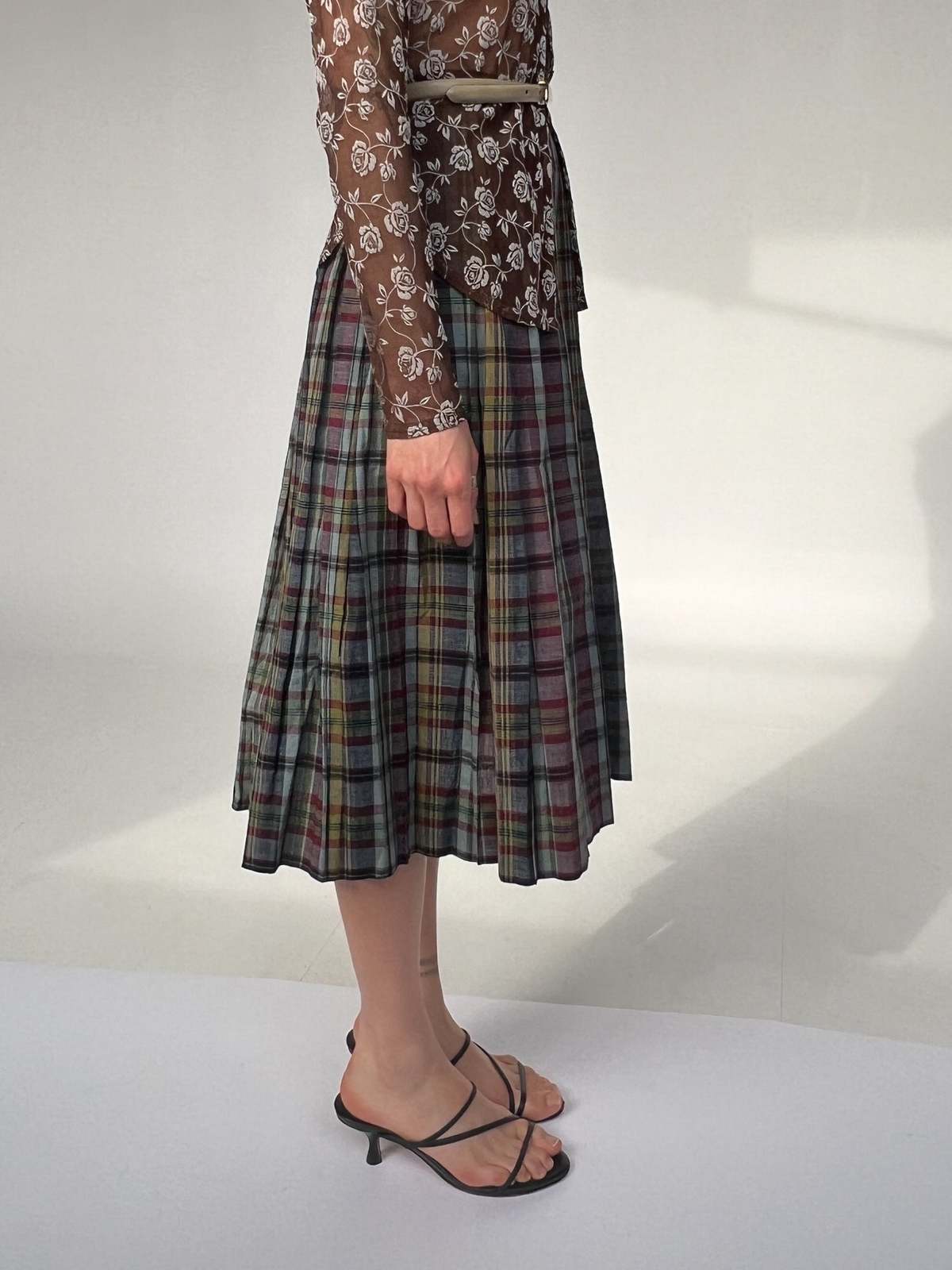 Vintage Pleated Long Skirt Plaid Garmentory