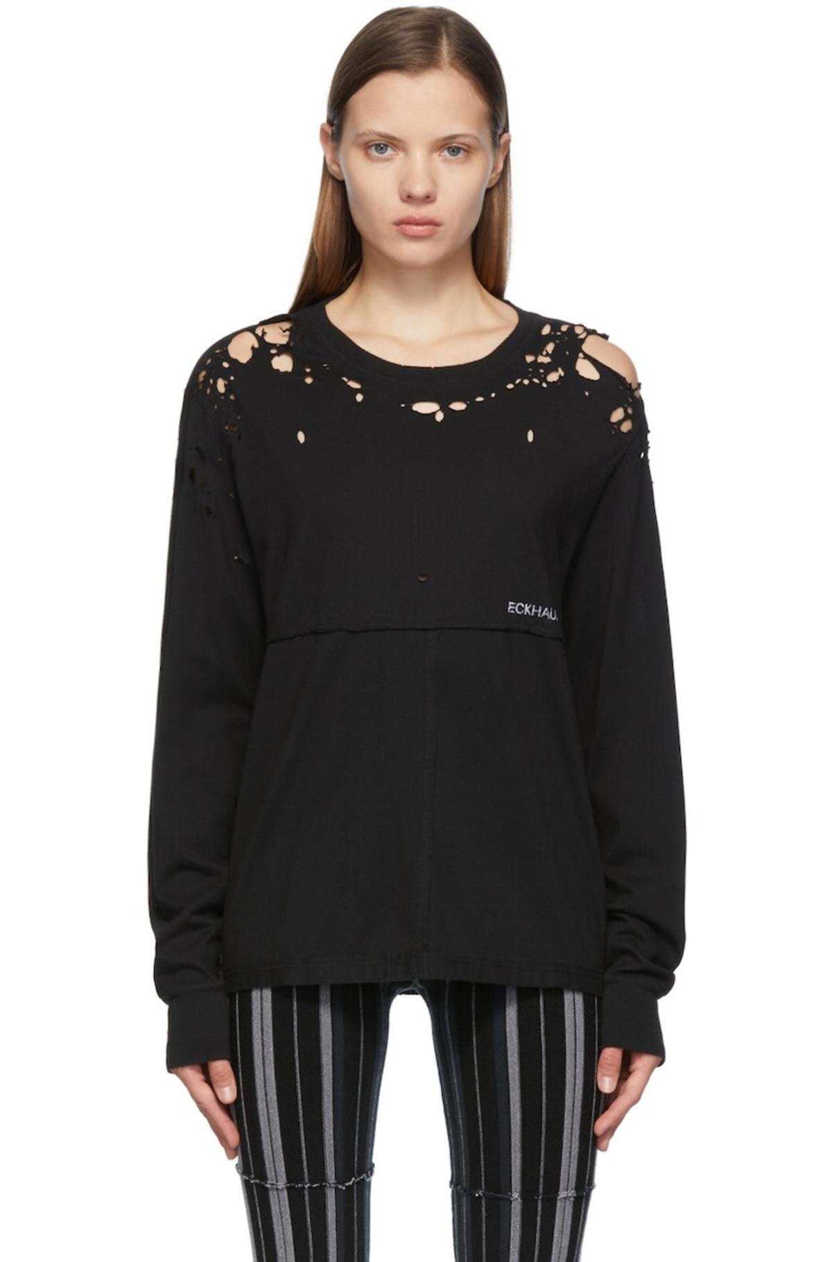 Eckhaus Latta Distressed Lapped Long Sleeve T-Shirt - Destroyed