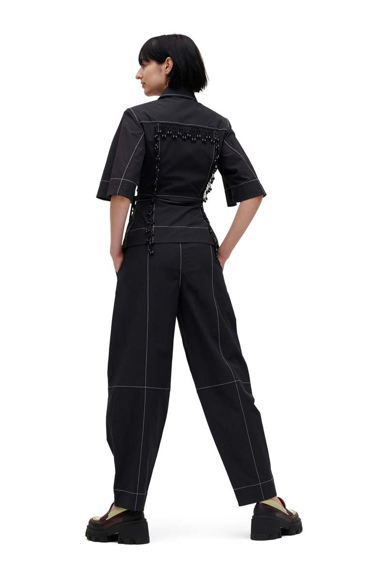 GANNI カーブパンツ Cotton Crepe Elasticated Curve Pants Black Black Elasticated Curve Pants | GANNI US