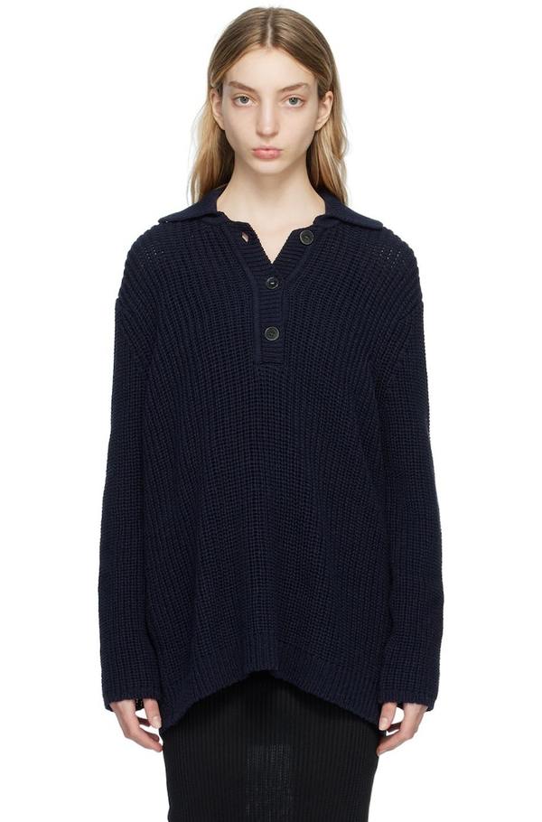 Our Legacy Spread Collar Sweater Navy Garmentory