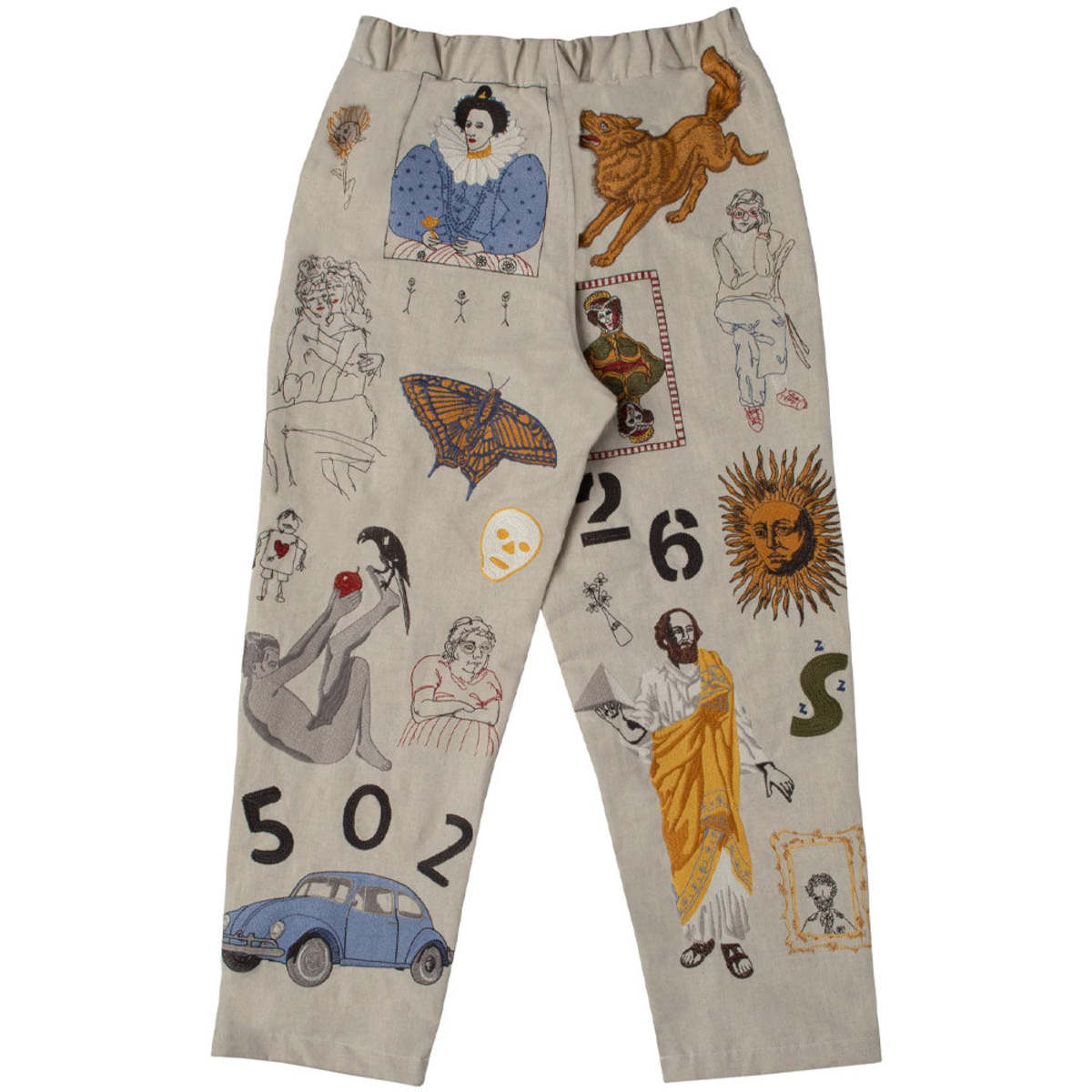 SAMUEL ZELIG Gallery Pant - Natural/Multi Color Embroidery 