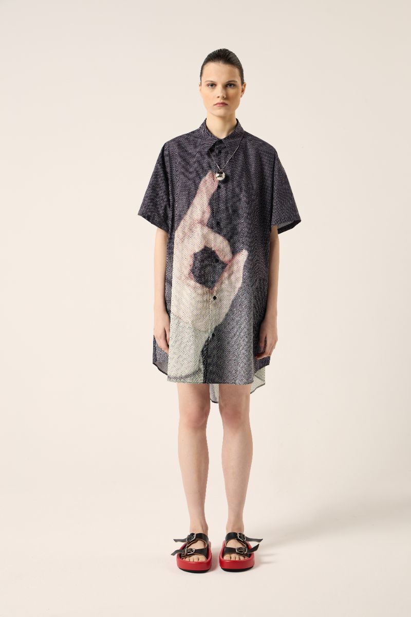 MM6 Maison Margiela Hand Print Shirt Dress - Black | Garmentory