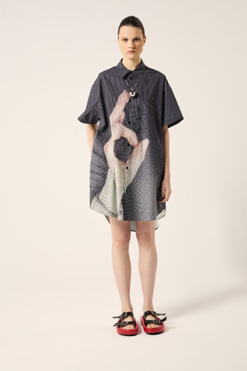 MM6 Maison Margiela Hand Print Shirt Dress - Black | Garmentory