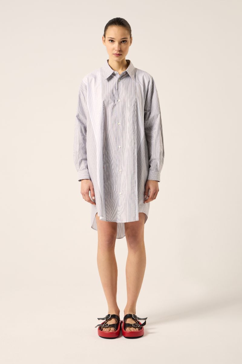 MM6 Maison Margiela Panelled Pinstripe Shirt Dress - Grey/Blue 