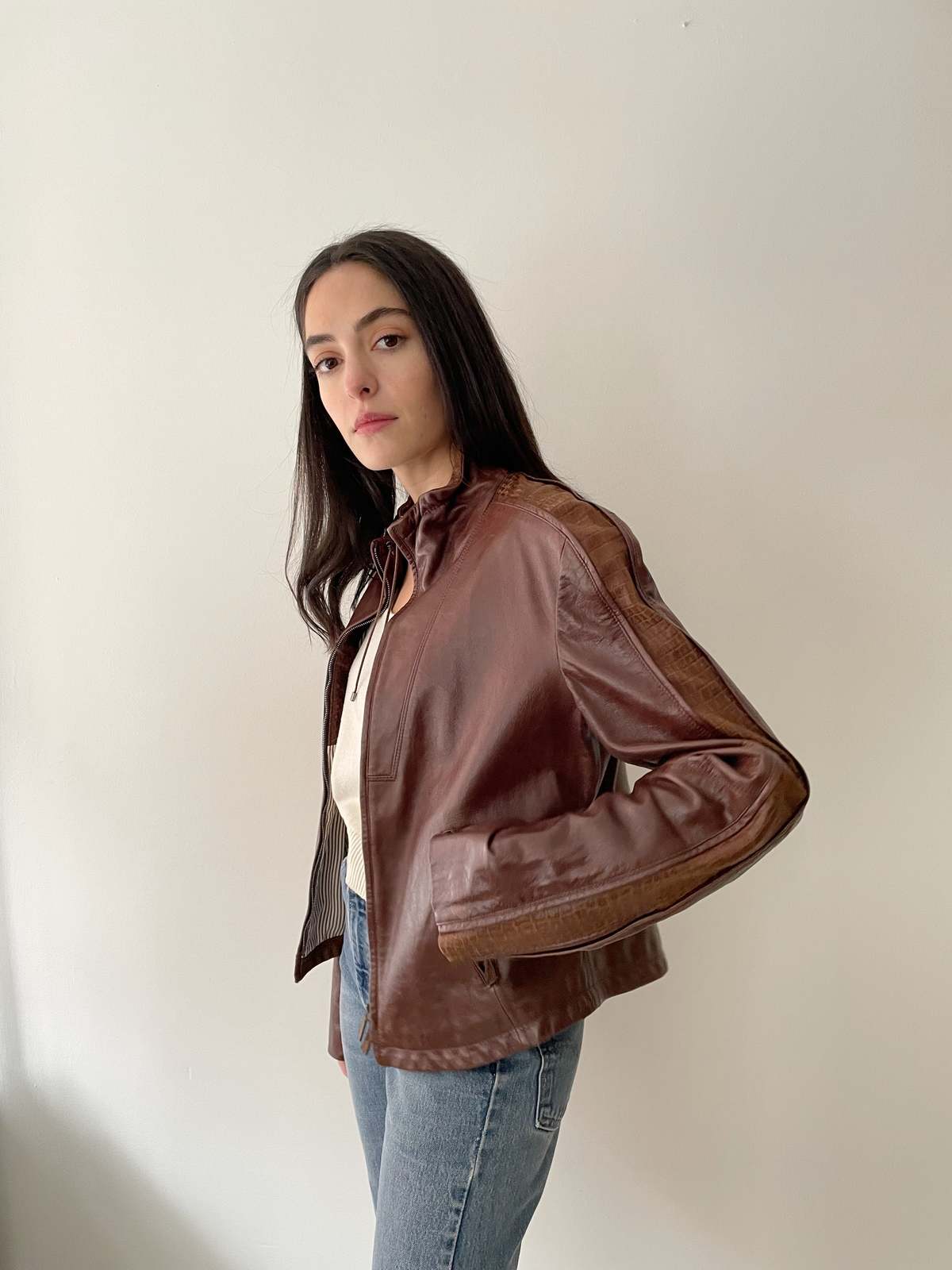 Vintage Armani Leather Jacket - Brown | Garmentory