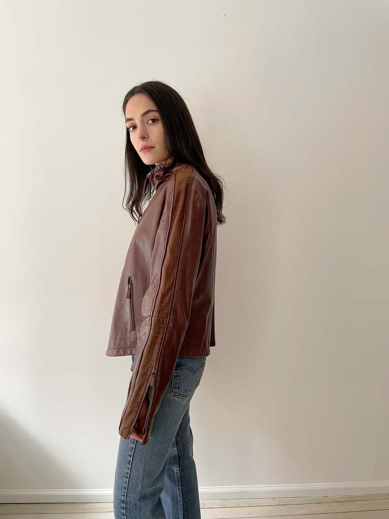 Vintage Armani Leather Jacket - Brown | Garmentory