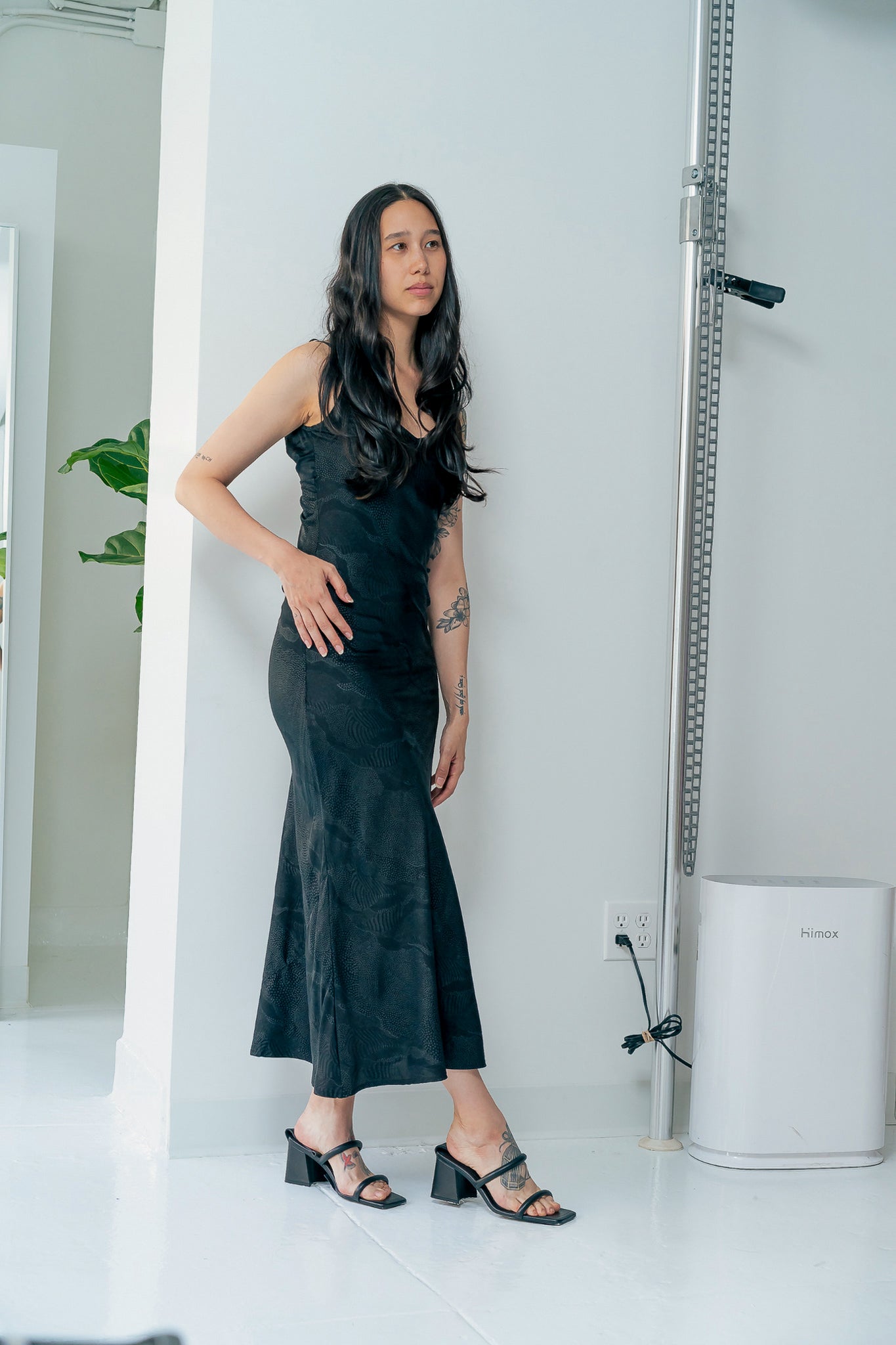 RUJUTA SHETH Monica Slip Dress - Black Bespatter Print | Garmentory